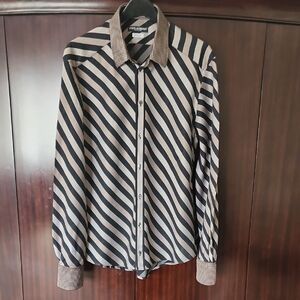 Dolce & Gabbana Black and Brown Striped Casual Button Down Shirt Dolce & Gabbana